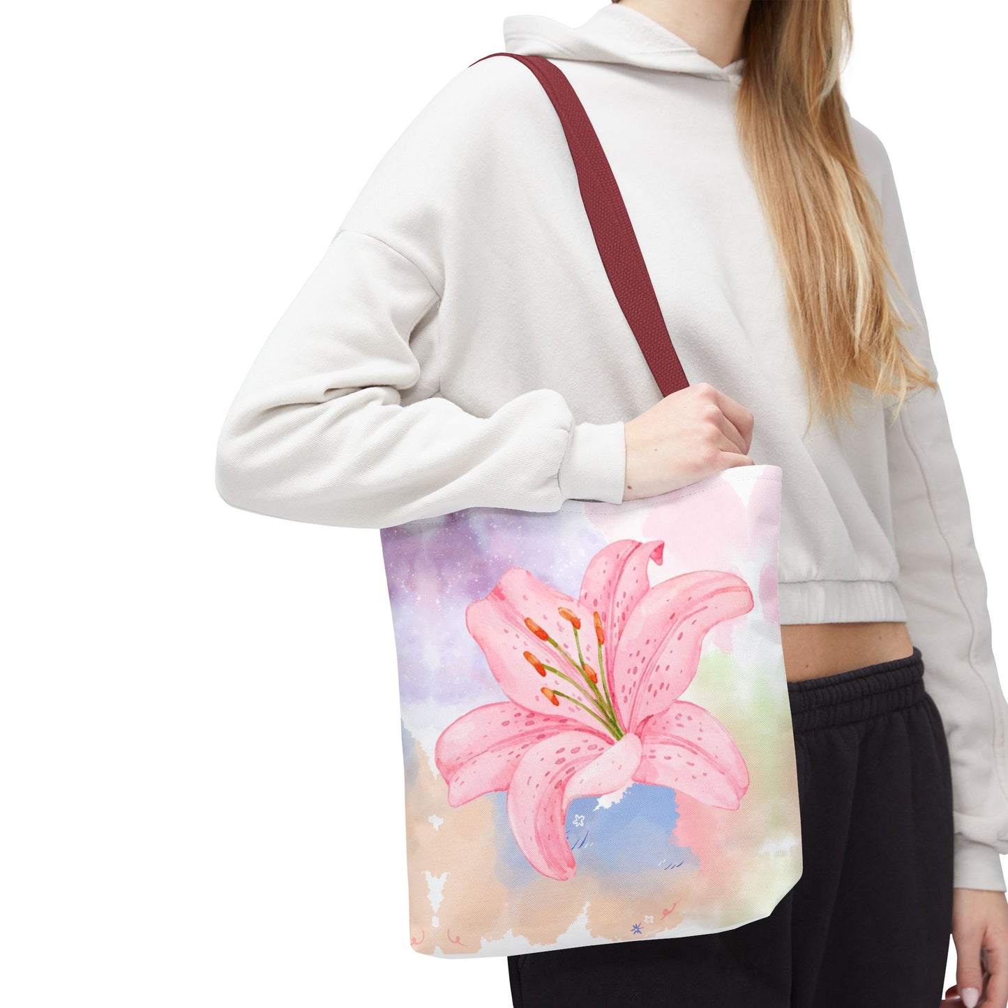 Pink Watercolor Lily Tote Bag