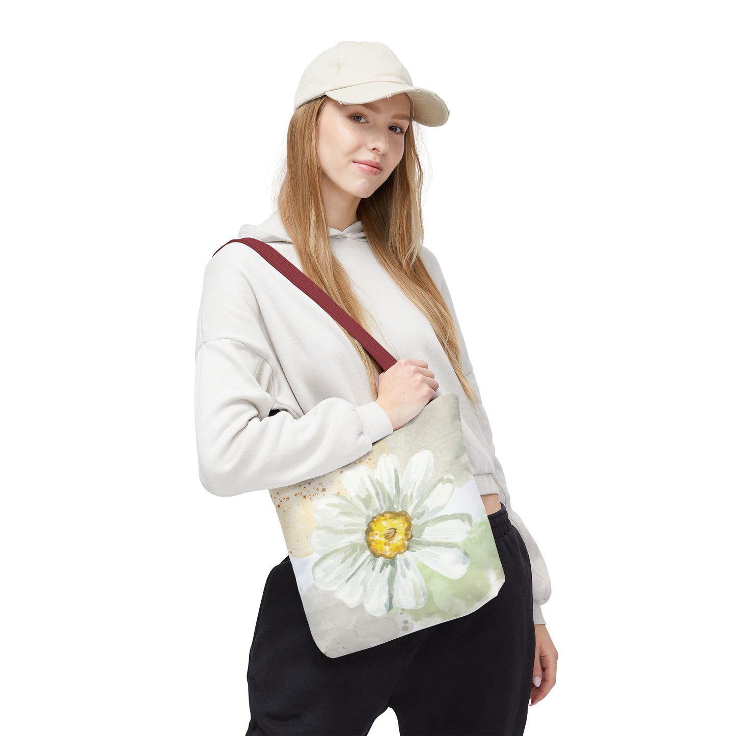 White Watercolor Daisy Tote Bag