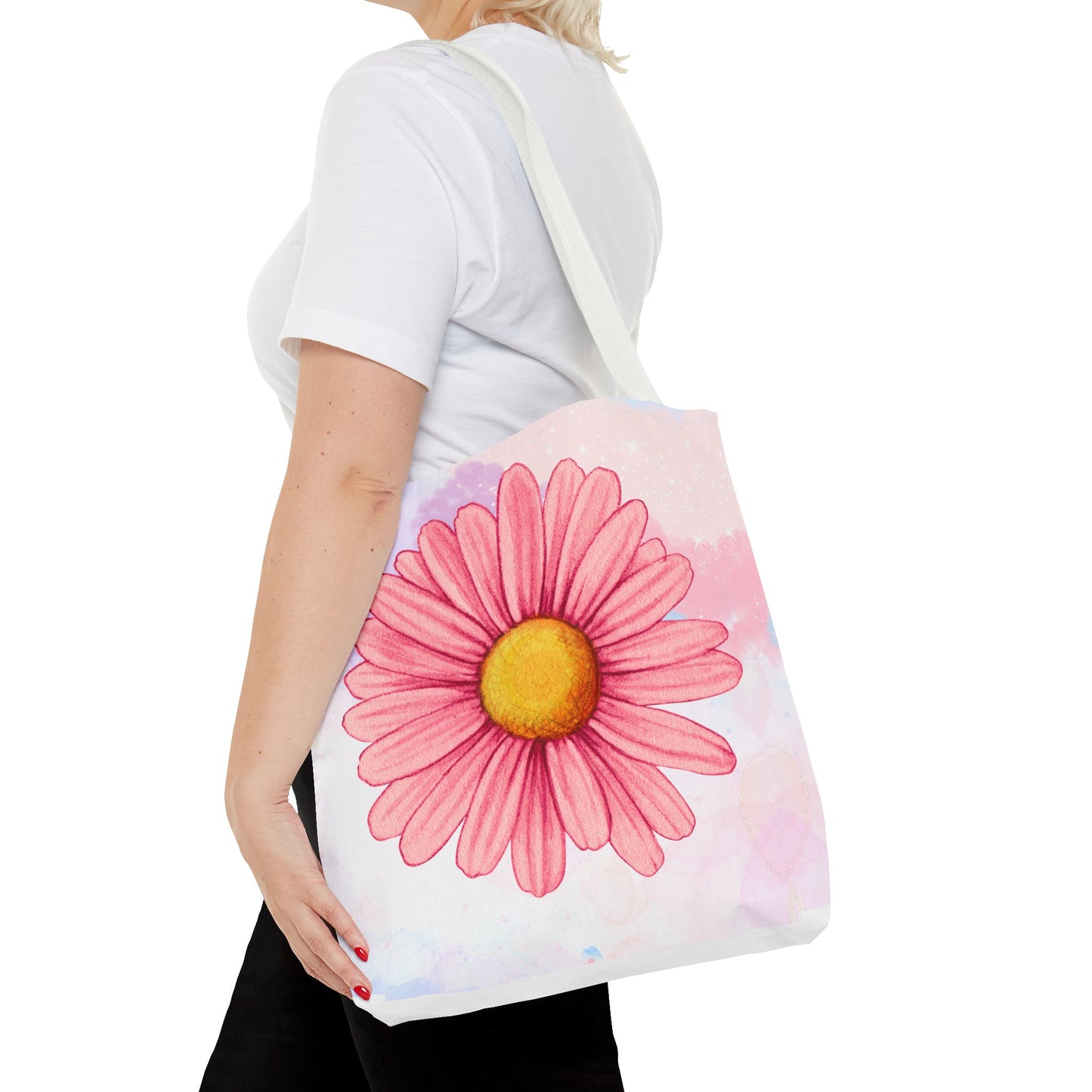 Pink Watercolor Daisy Tote Bag