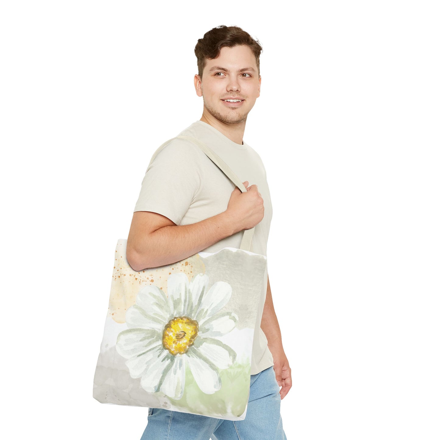 White Watercolor Daisy Tote Bag
