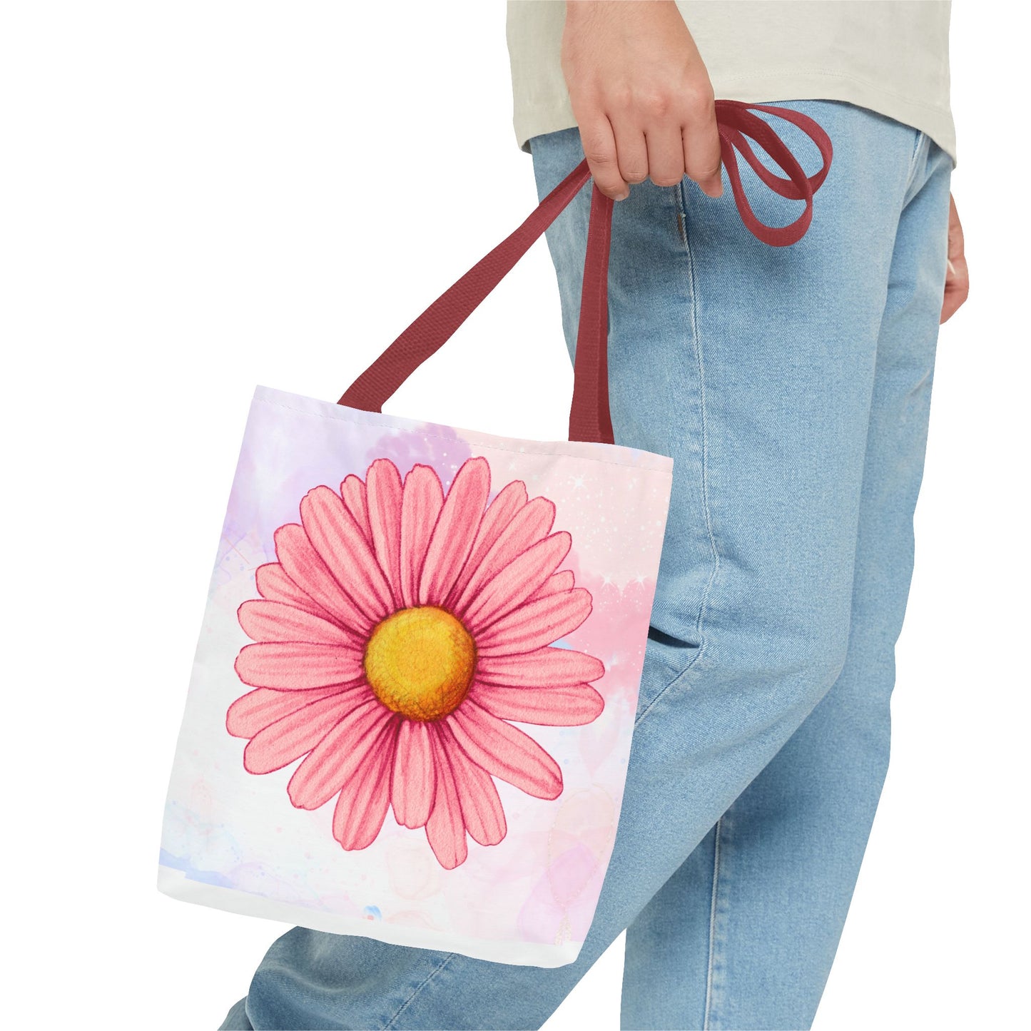 Pink Watercolor Daisy Tote Bag