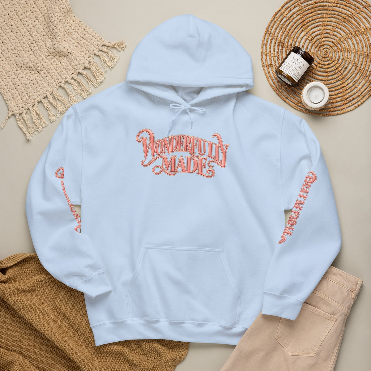 Wonderfully Made Hoodie — Floral Pearl Backprint Hooded Sweatshirt