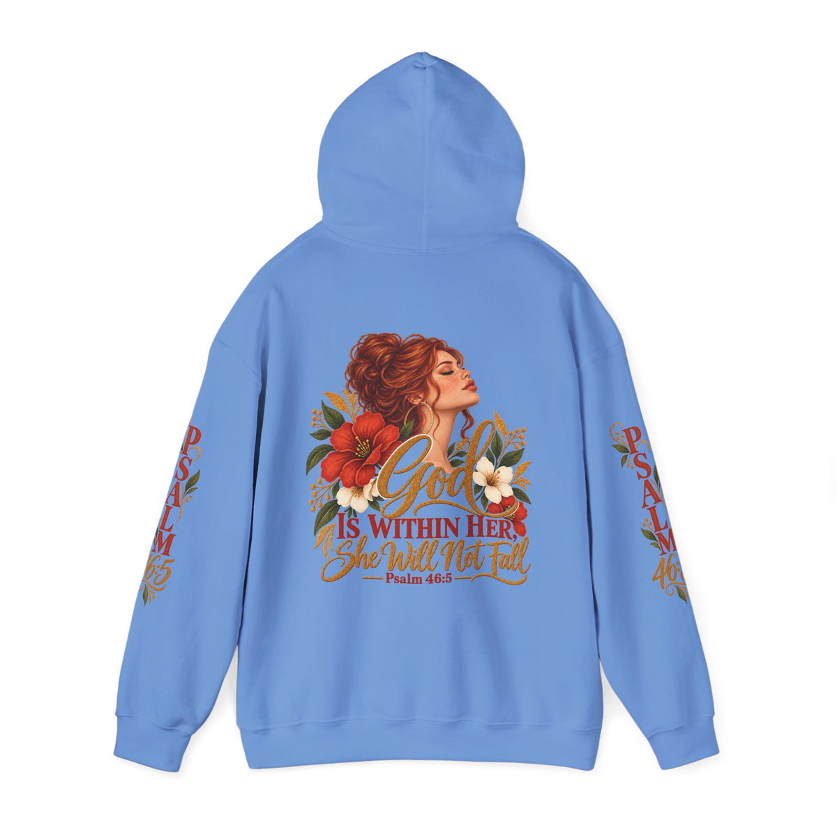 Auburn Woman Psalm 46:5 'She Will Not Fall' Hoodie – Floral Faith Women’s Pullover