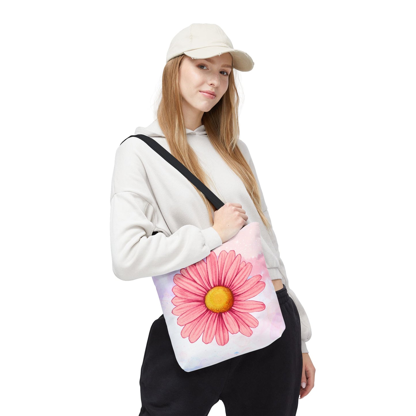 Pink Watercolor Daisy Tote Bag