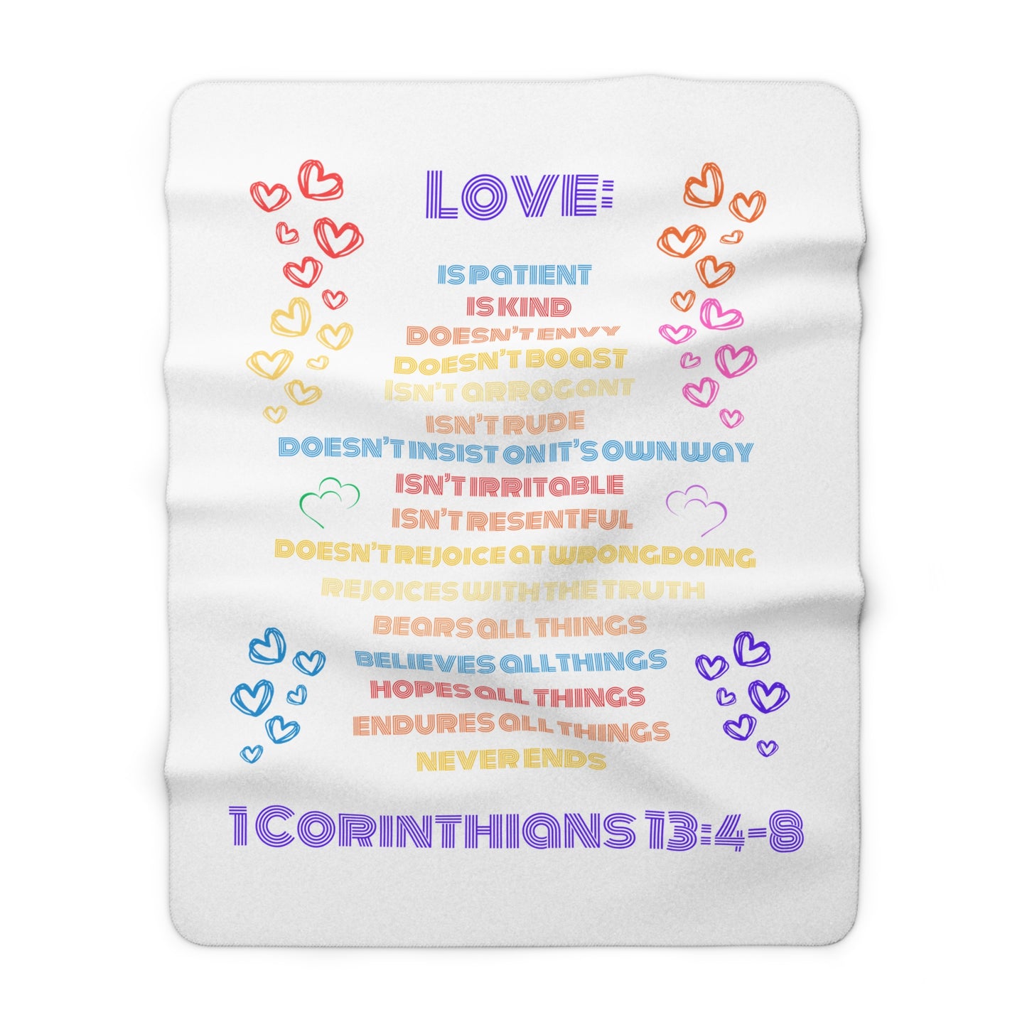 1 Corinthians 13:4-8 Sherpa Fleece Blanket - Love is Patient, Kind, Heart Design