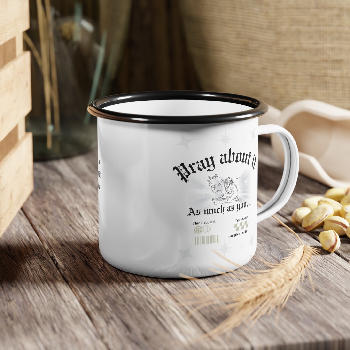 Pray about it Enamel Camp Cup - "Jesus, Coffee, and Me" - Perfect for Faith Lovers