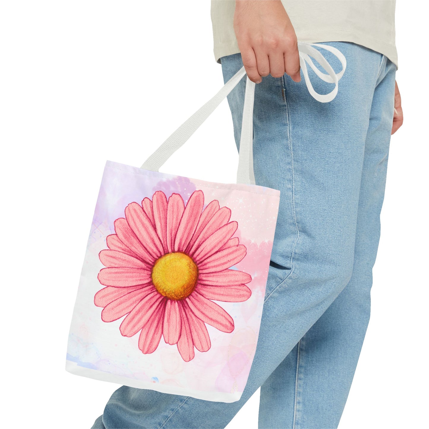 Pink Watercolor Daisy Tote Bag