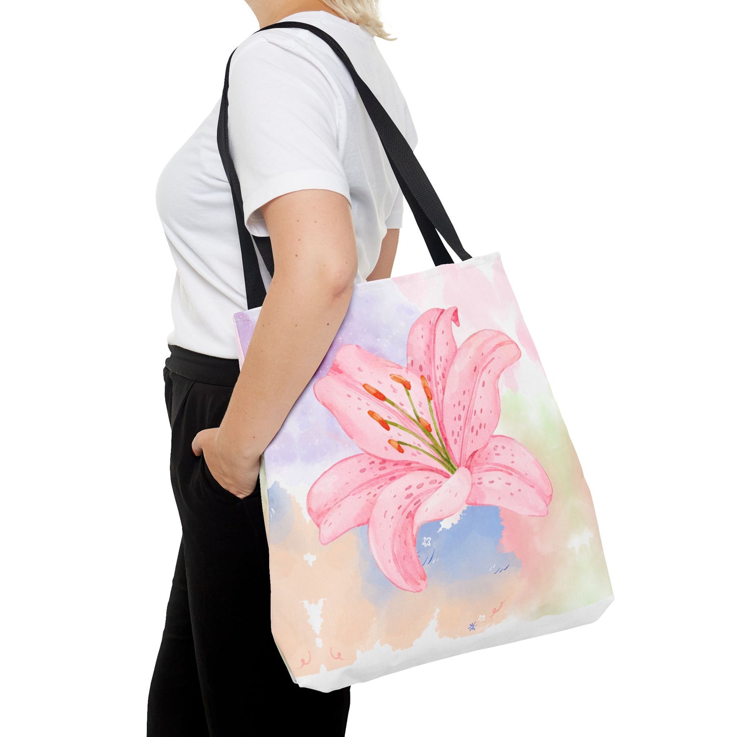 Pink Watercolor Lily Tote Bag