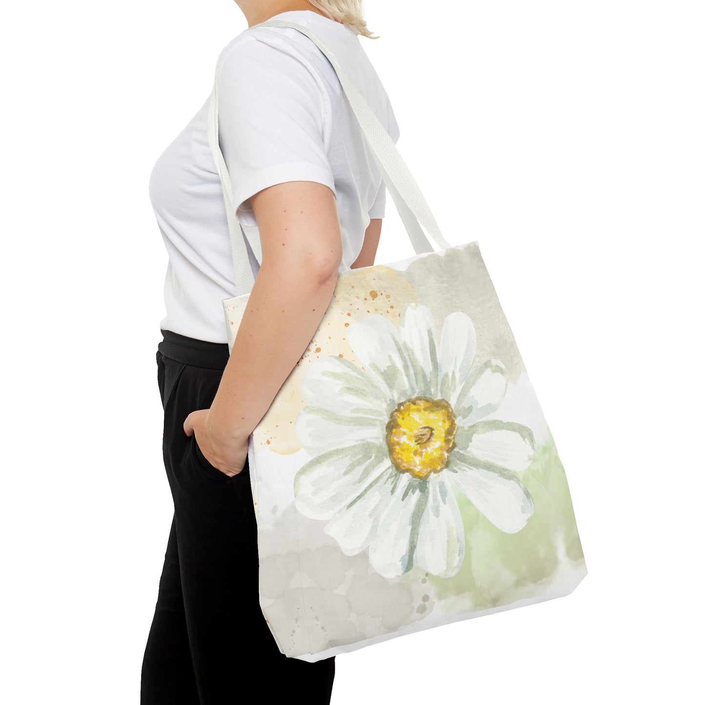 White Watercolor Daisy Tote Bag