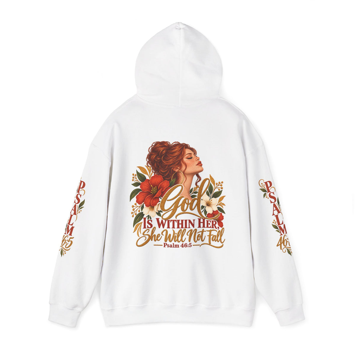 Auburn Woman Psalm 46:5 'She Will Not Fall' Hoodie – Floral Faith Women’s Pullover