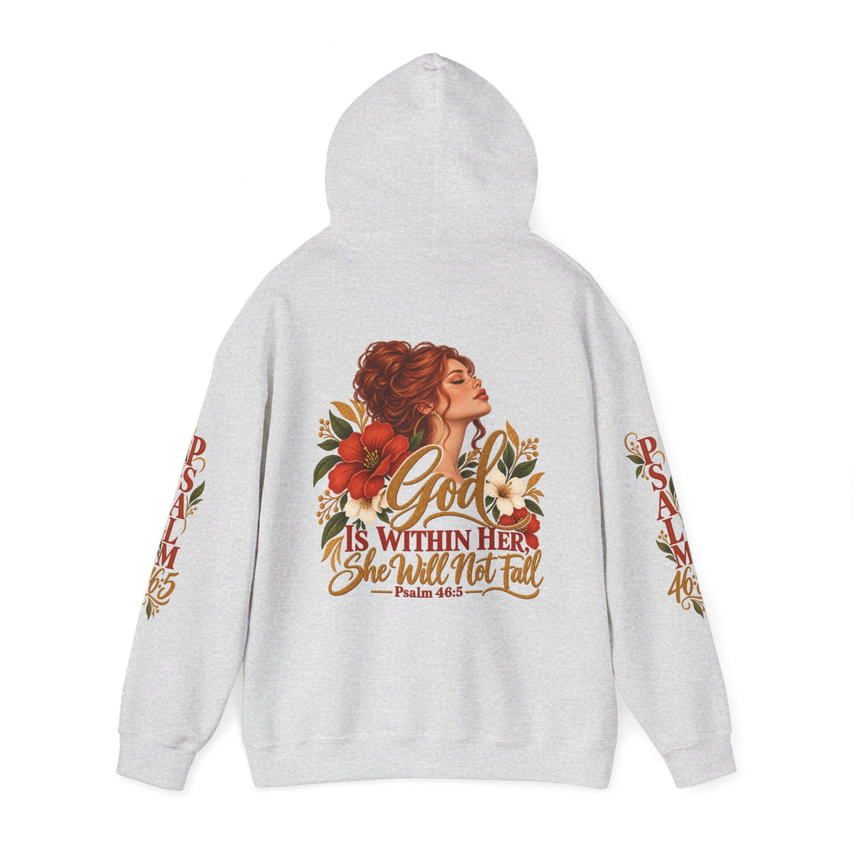 Auburn Woman Psalm 46:5 'She Will Not Fall' Hoodie – Floral Faith Women’s Pullover