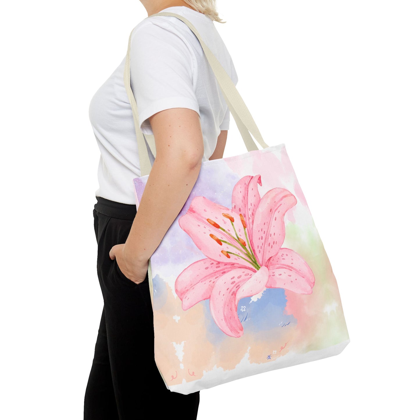 Pink Watercolor Lily Tote Bag