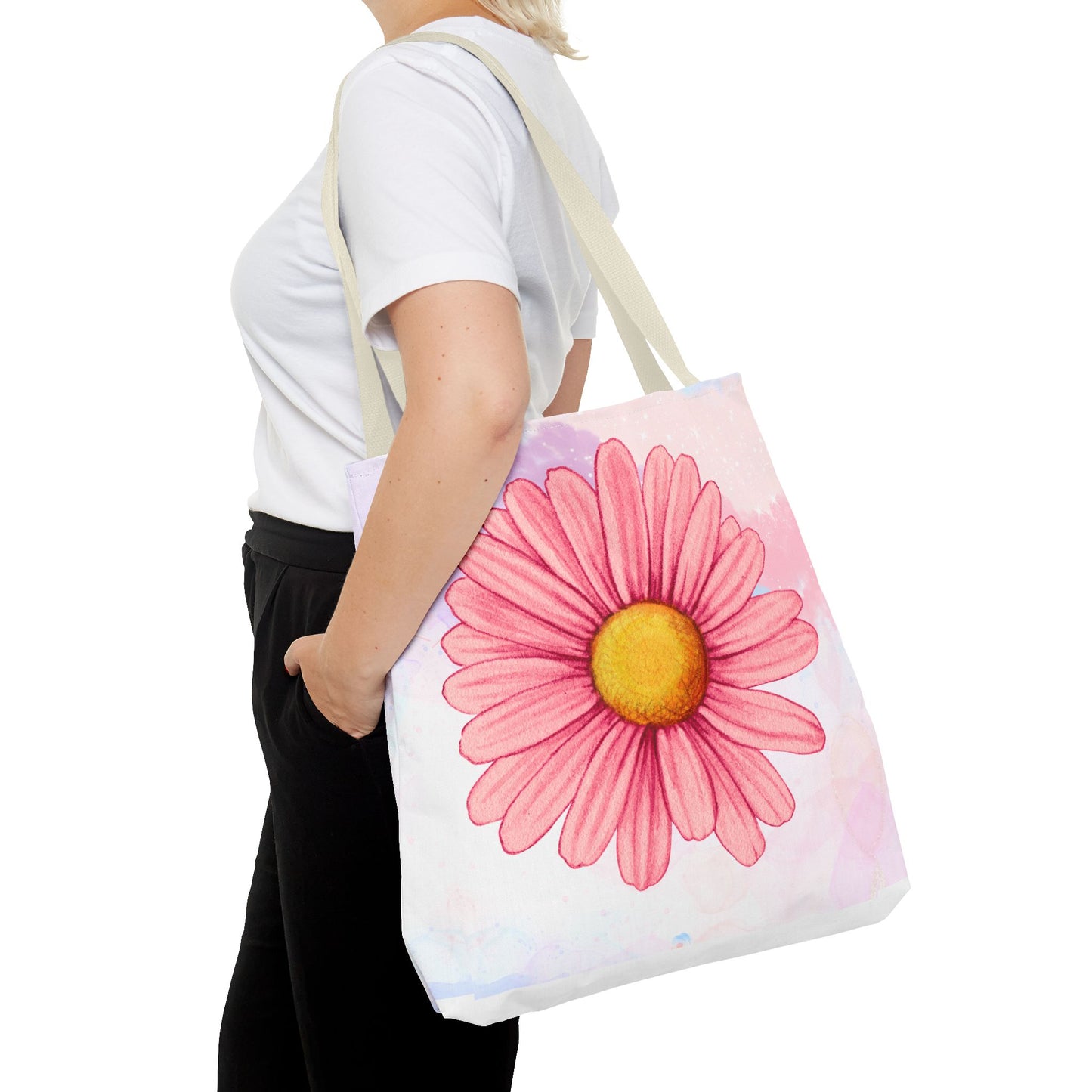 Pink Watercolor Daisy Tote Bag