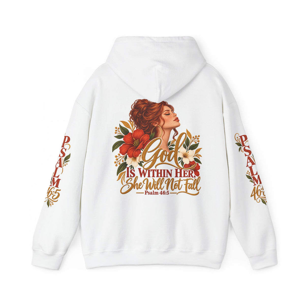 Auburn Woman Psalm 46:5 'She Will Not Fall' Hoodie – Floral Faith Women’s Pullover