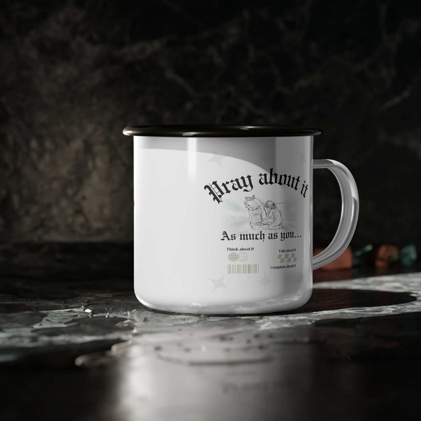 Pray about it Enamel Camp Cup - "Jesus, Coffee, and Me" - Perfect for Faith Lovers