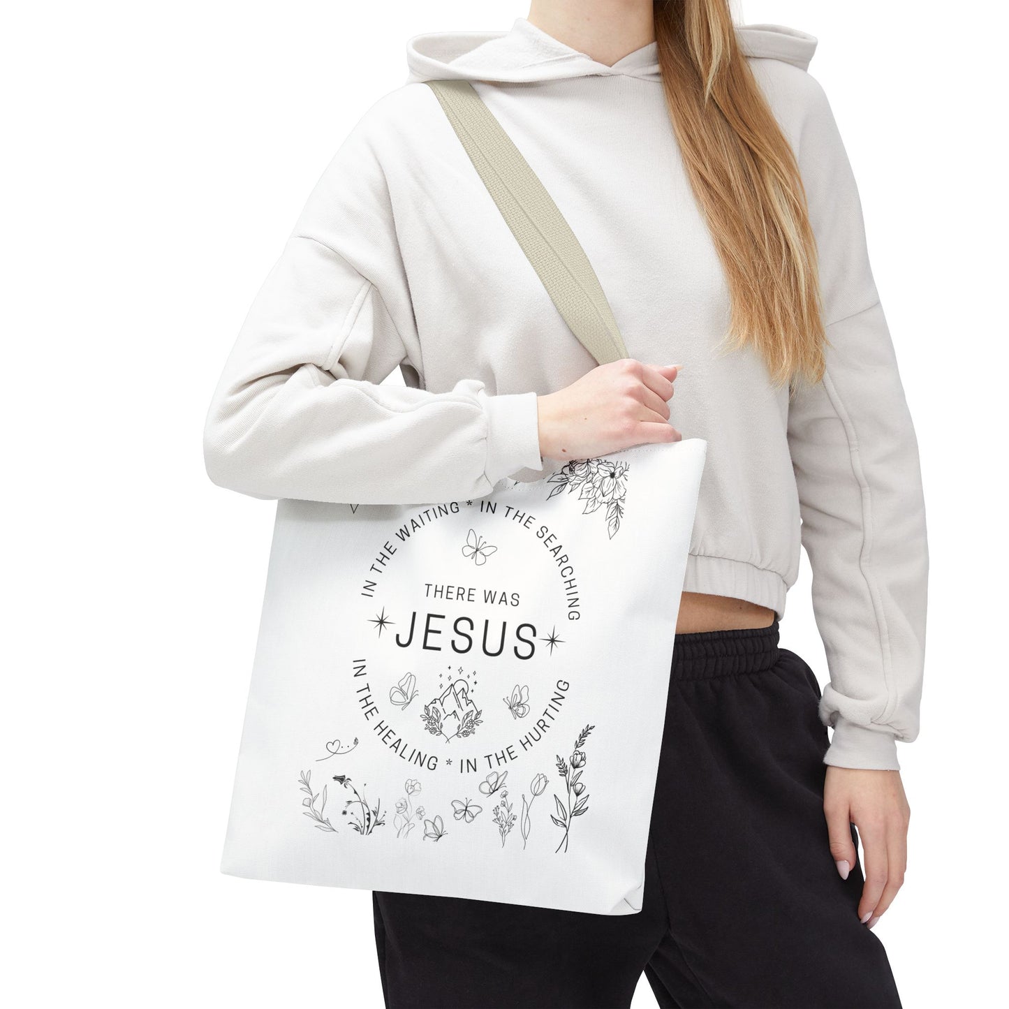 "There Was Jesus" tote bag - Floral Design for Faithful Living