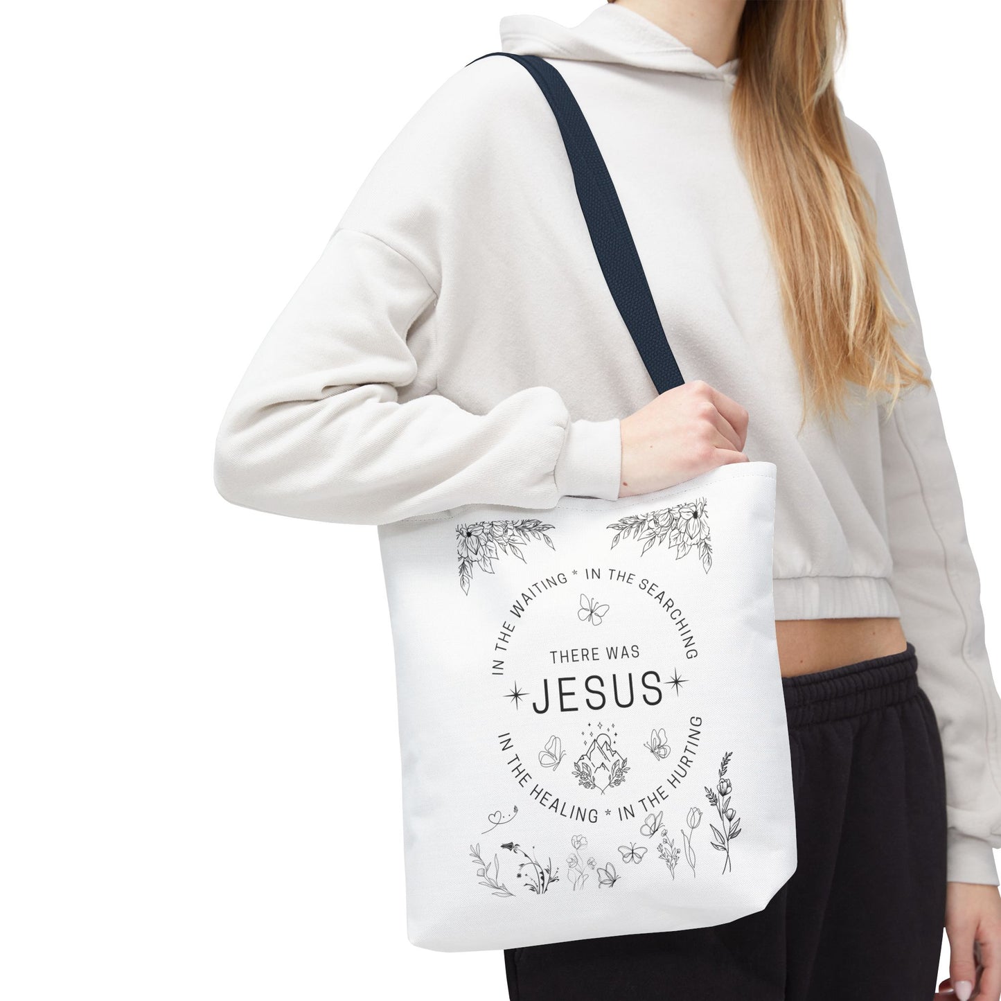 "There Was Jesus" tote bag - Floral Design for Faithful Living