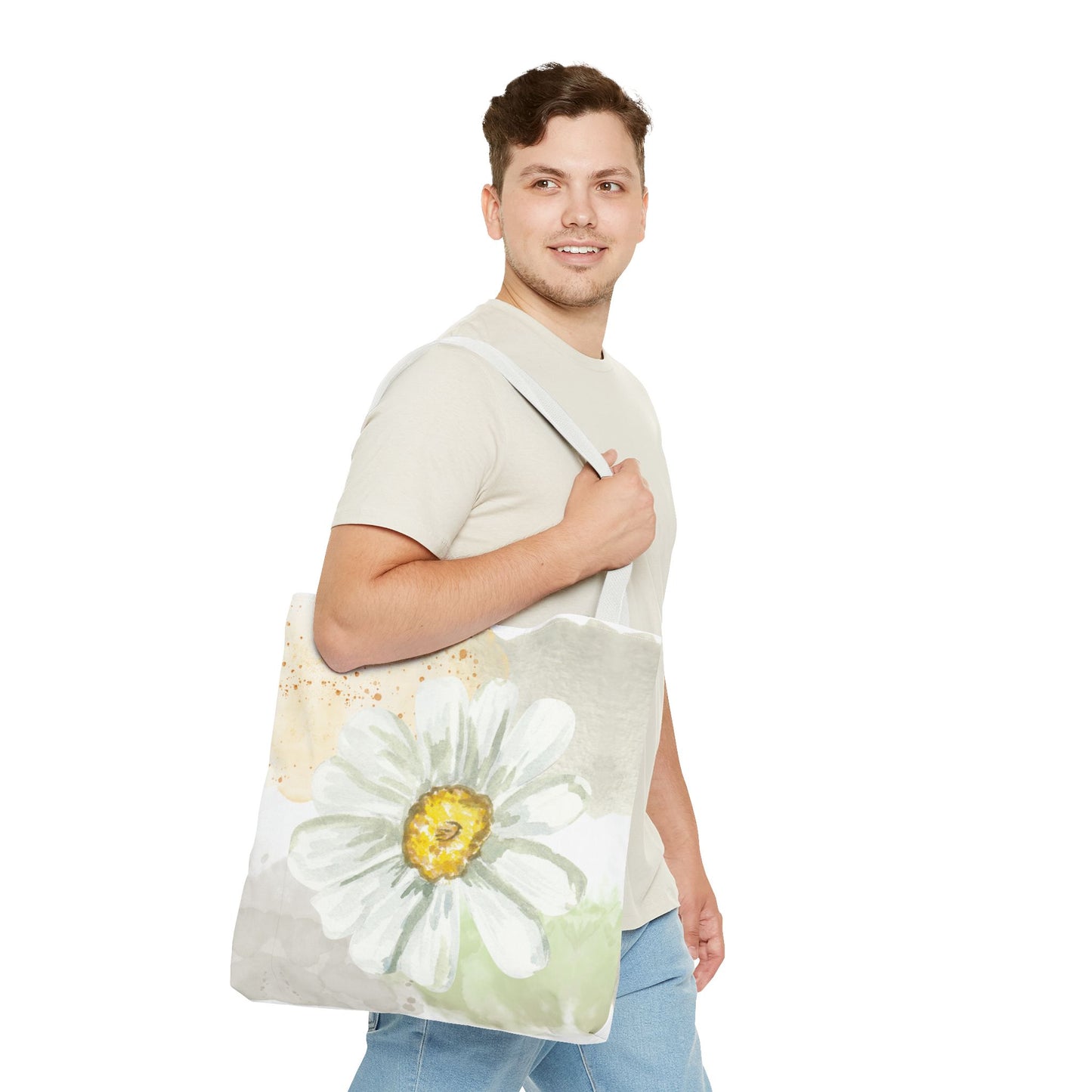 White Watercolor Daisy Tote Bag