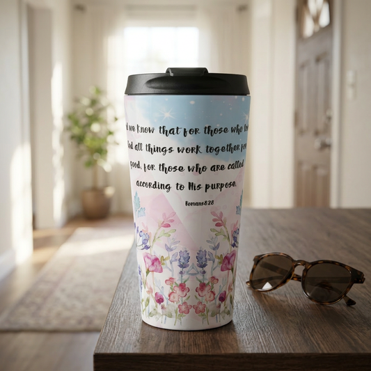 Romans 8:28 All Things for Good Stainless Steel Travel Mug