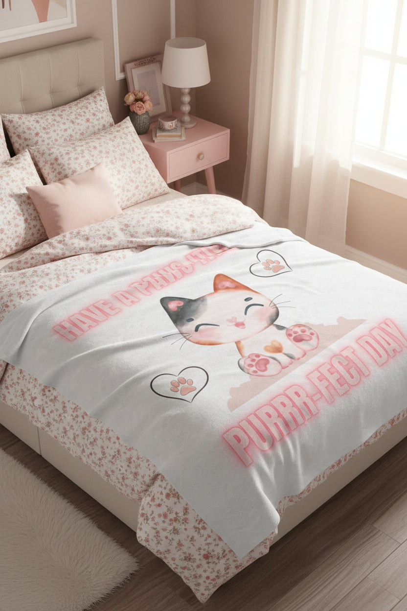 Purr-fect Day Sherpa Fleece Blanket with Cat Design