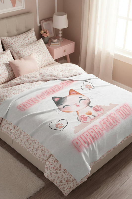 Purr-fect Day Sherpa Fleece Blanket with Cat Design