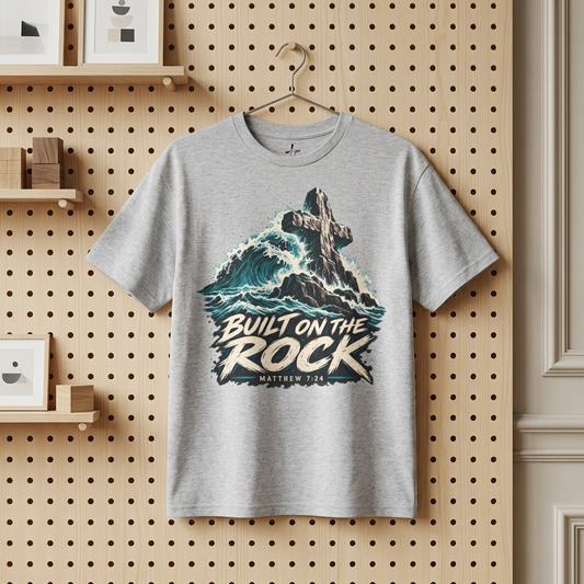 Built on the Rock Tee — Christian Cross Graphic T-Shirt