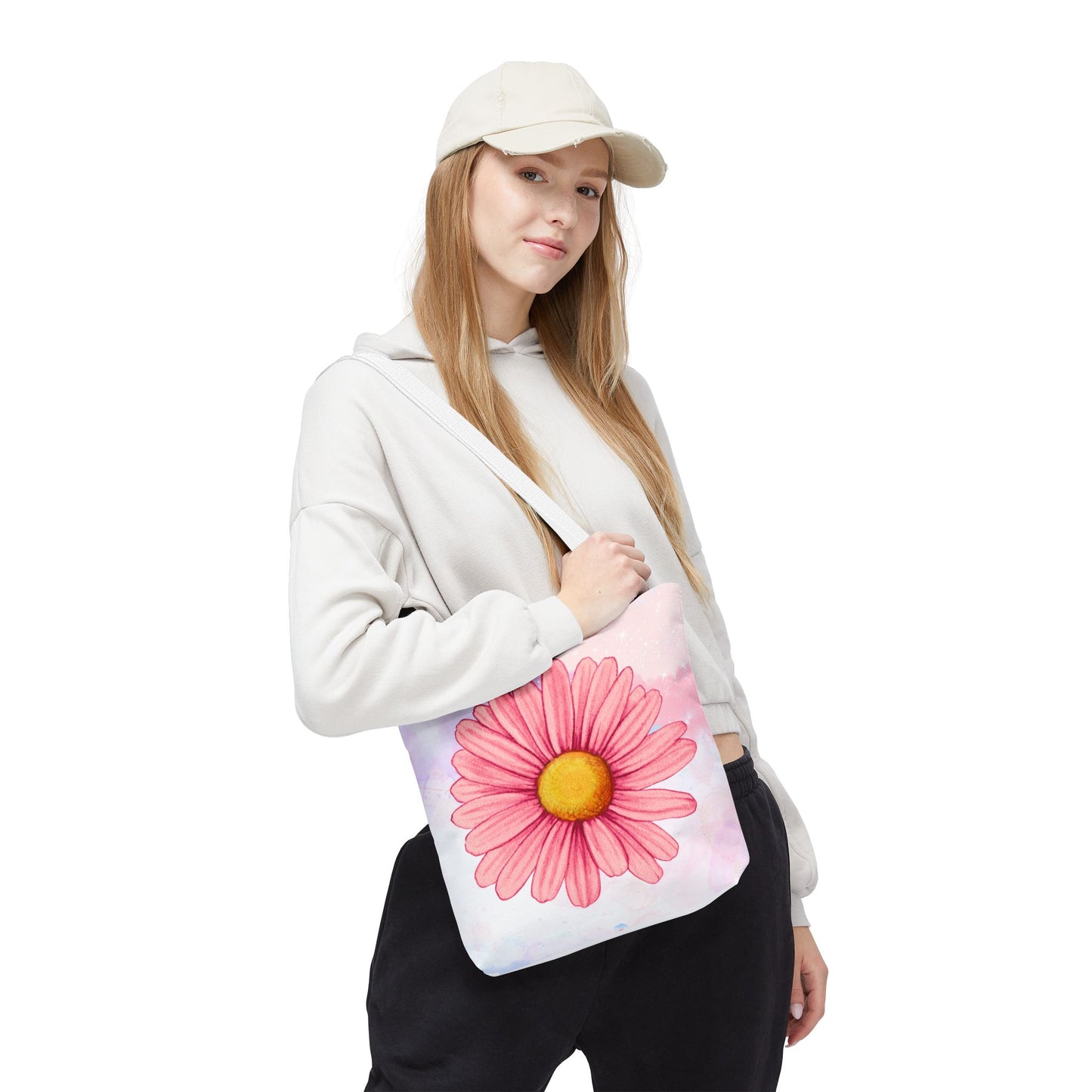 Pink Watercolor Daisy Tote Bag