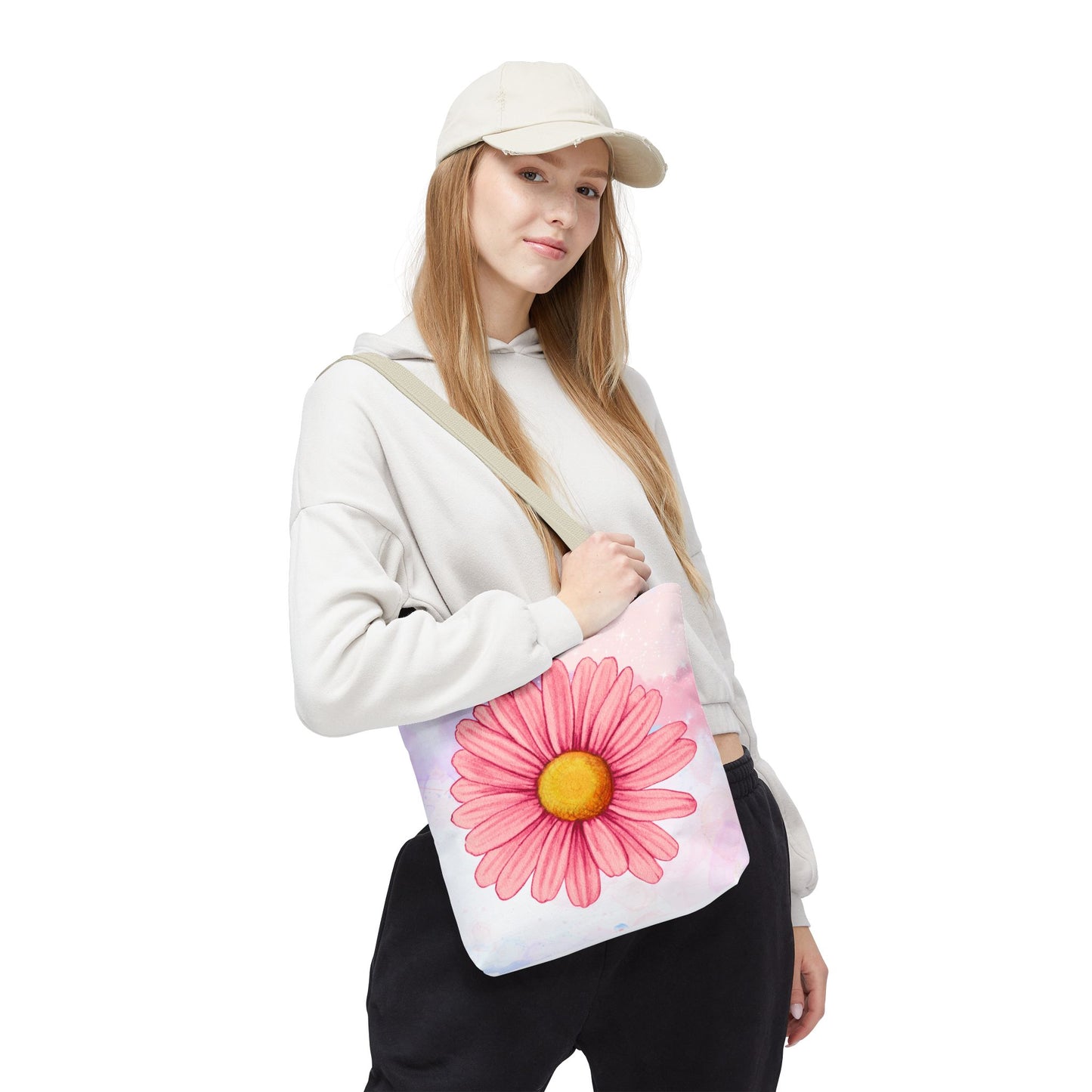 Pink Watercolor Daisy Tote Bag