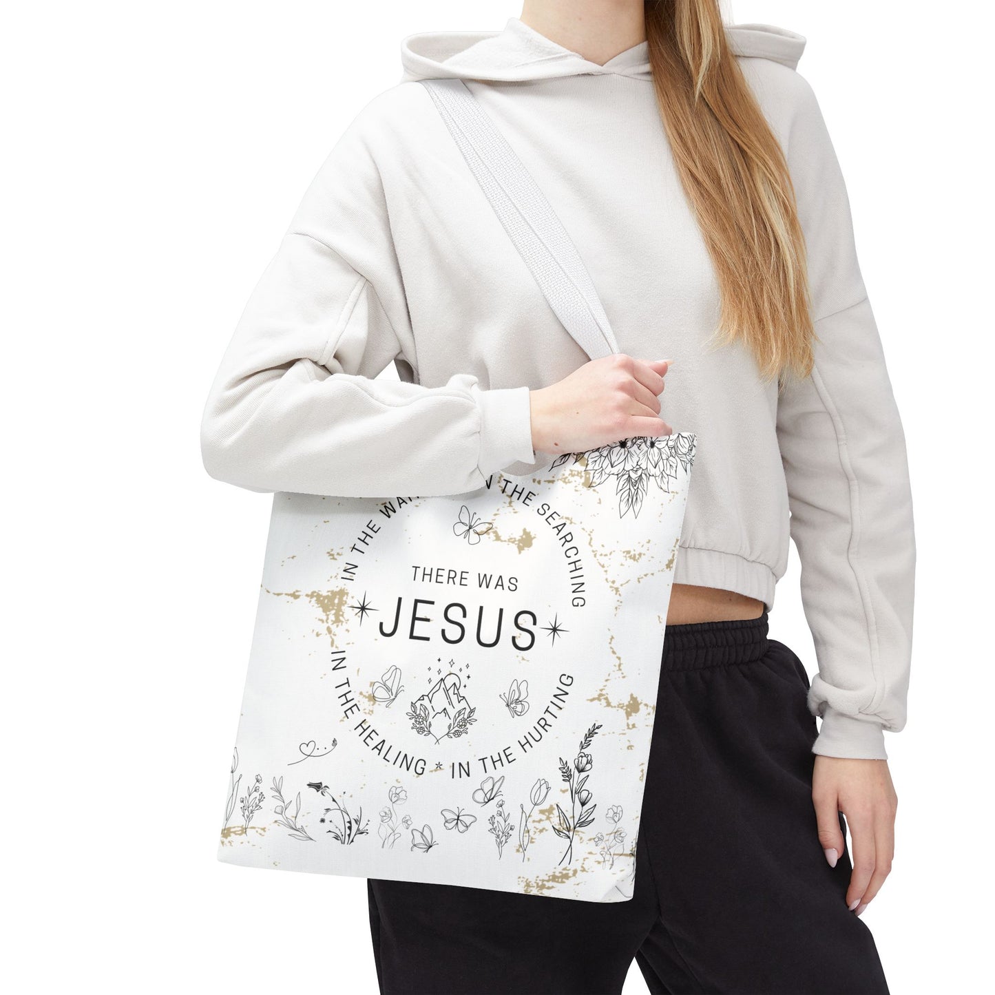 "There Was Jesus" tote bag - Floral Design for Faithful Living