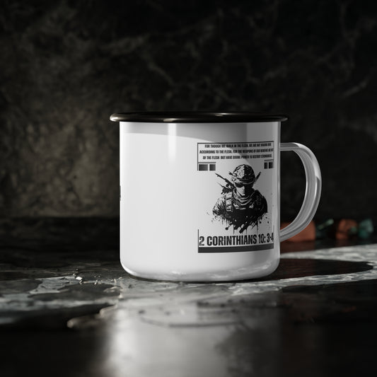 Weapons of our Warfare Enamel Camp Cup - 2 Corinthians 10:34 - Perfect for Outdoor Adventures & Everyday Use