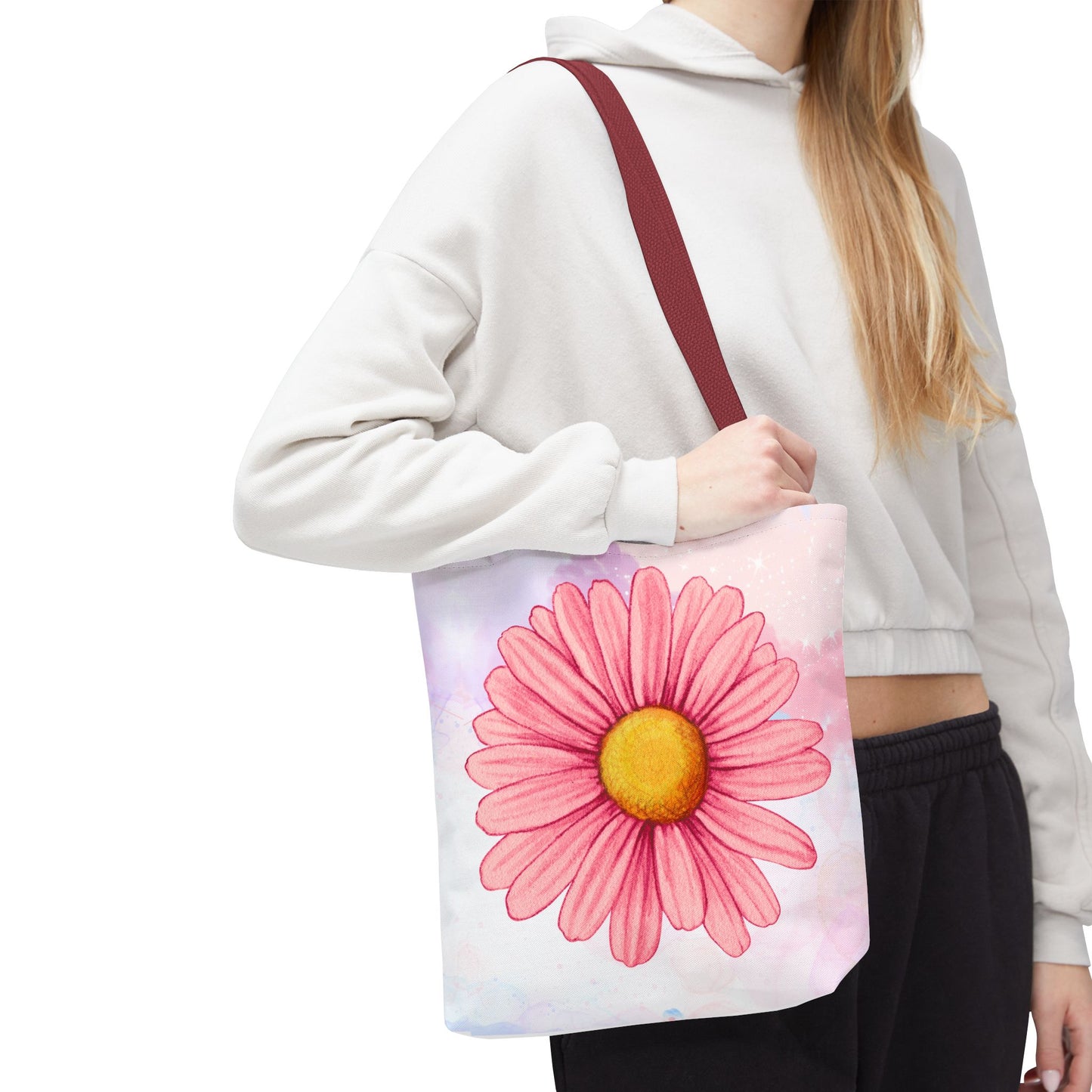 Pink Watercolor Daisy Tote Bag