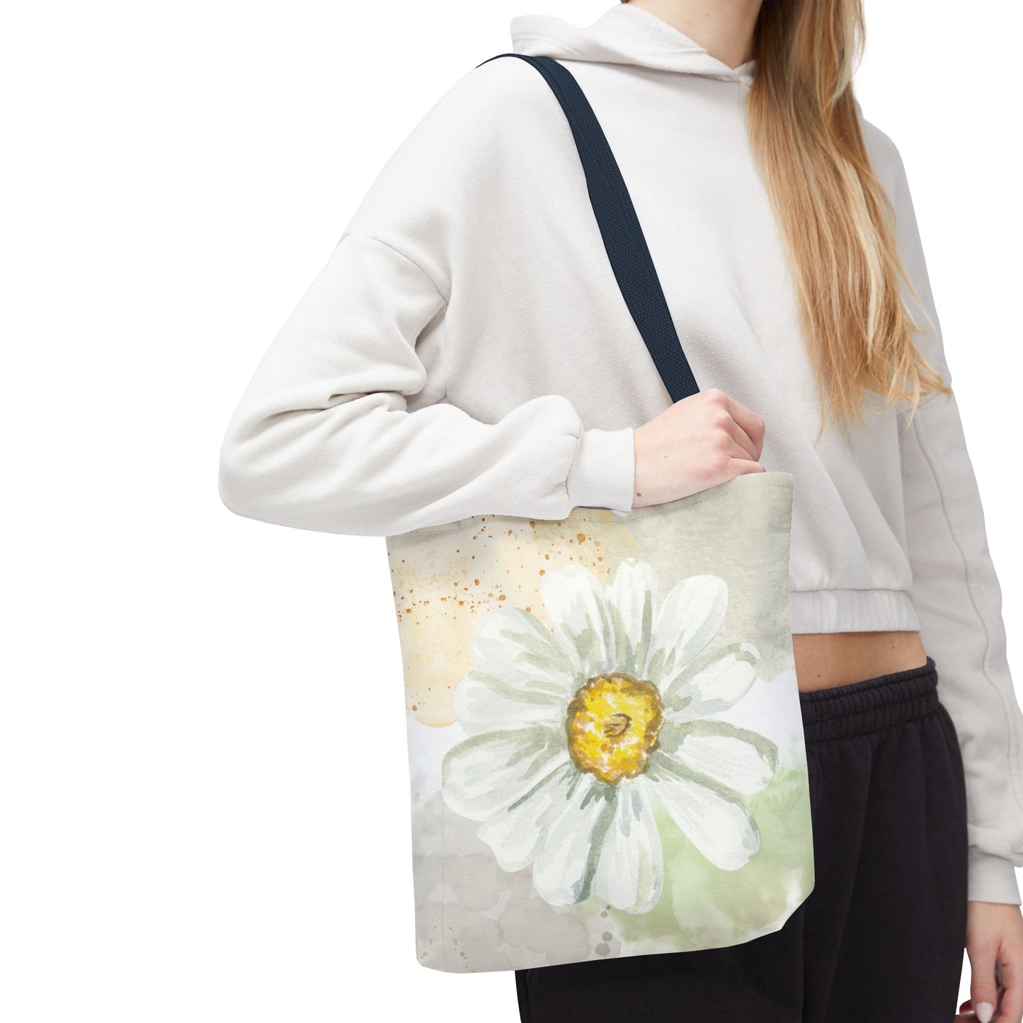 White Watercolor Daisy Tote Bag