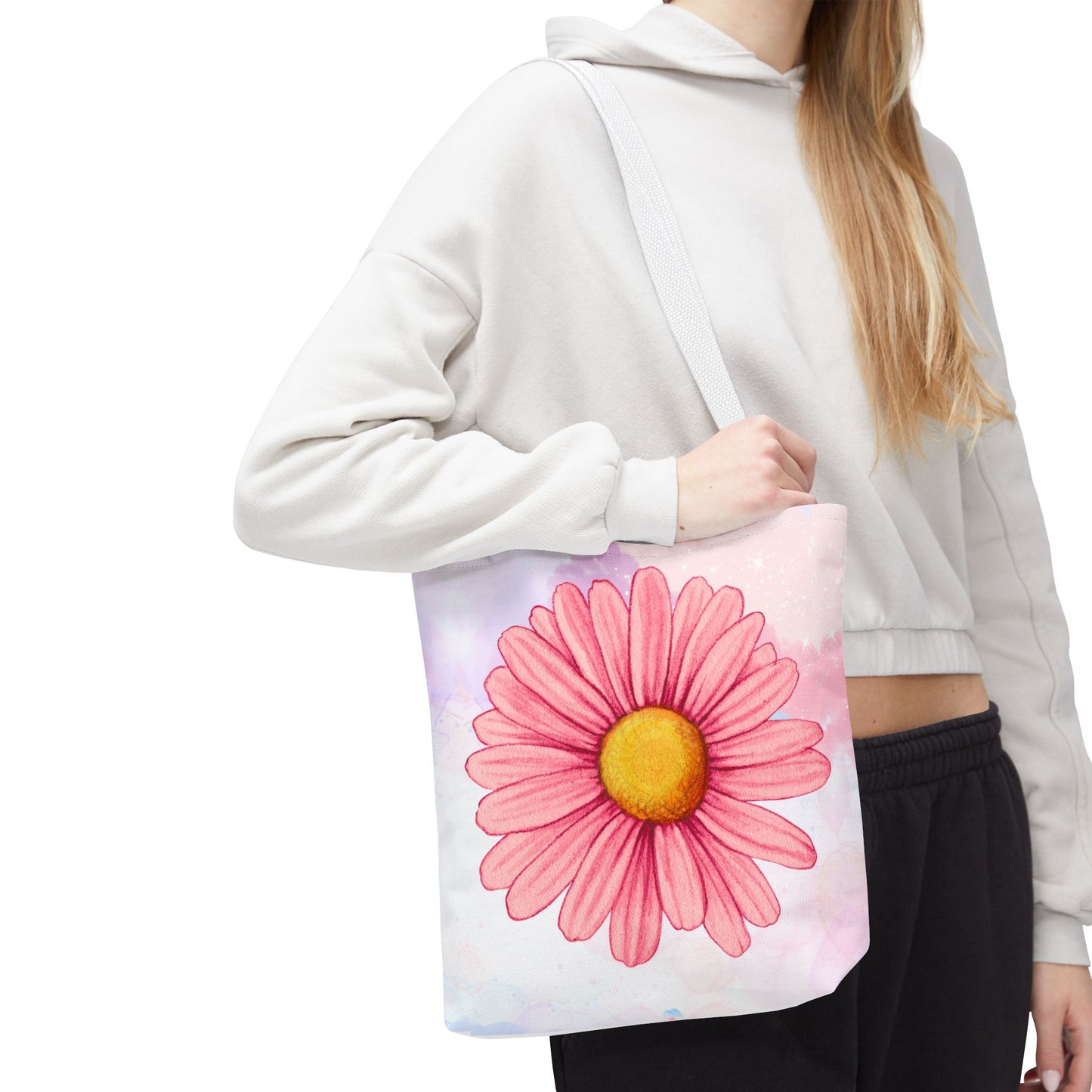 Pink Watercolor Daisy Tote Bag