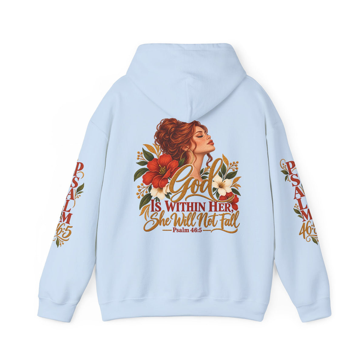 Auburn Woman Psalm 46:5 'She Will Not Fall' Hoodie – Floral Faith Women’s Pullover