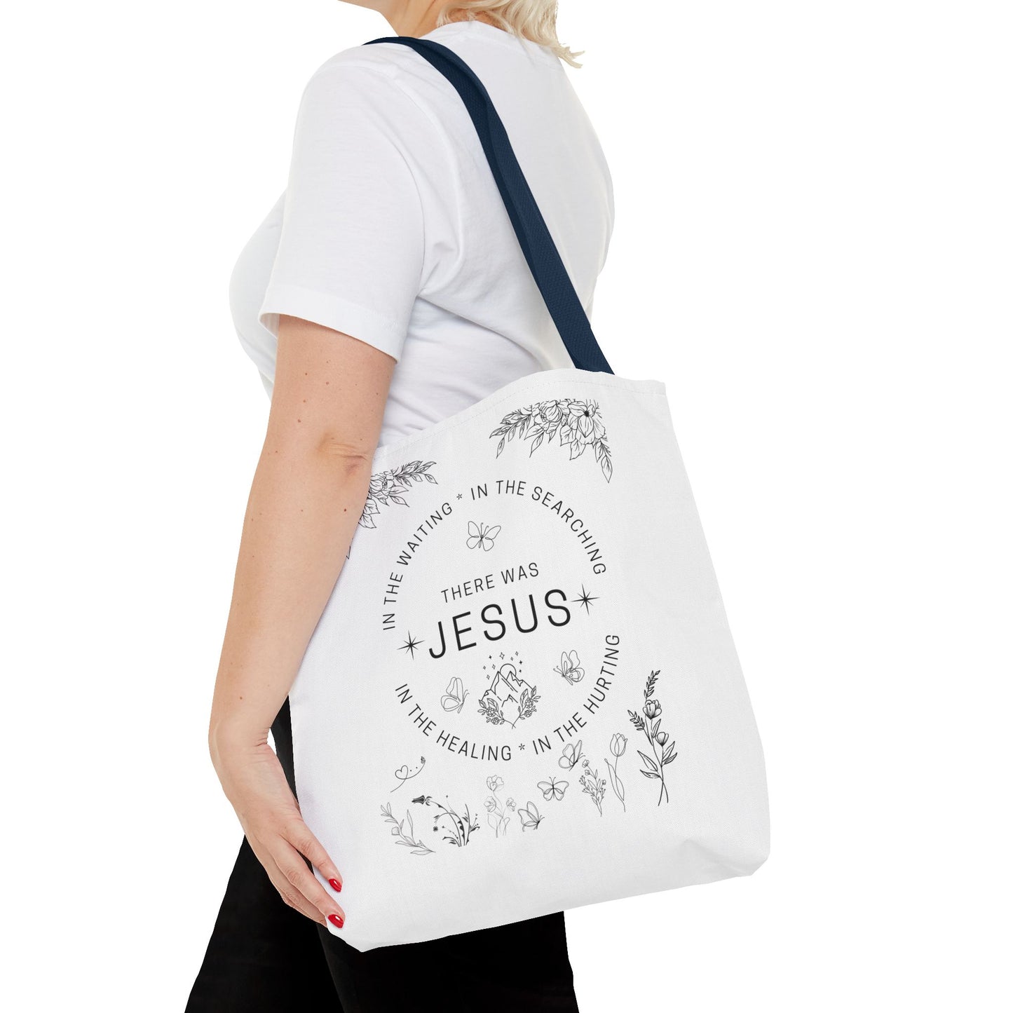 "There Was Jesus" tote bag - Floral Design for Faithful Living