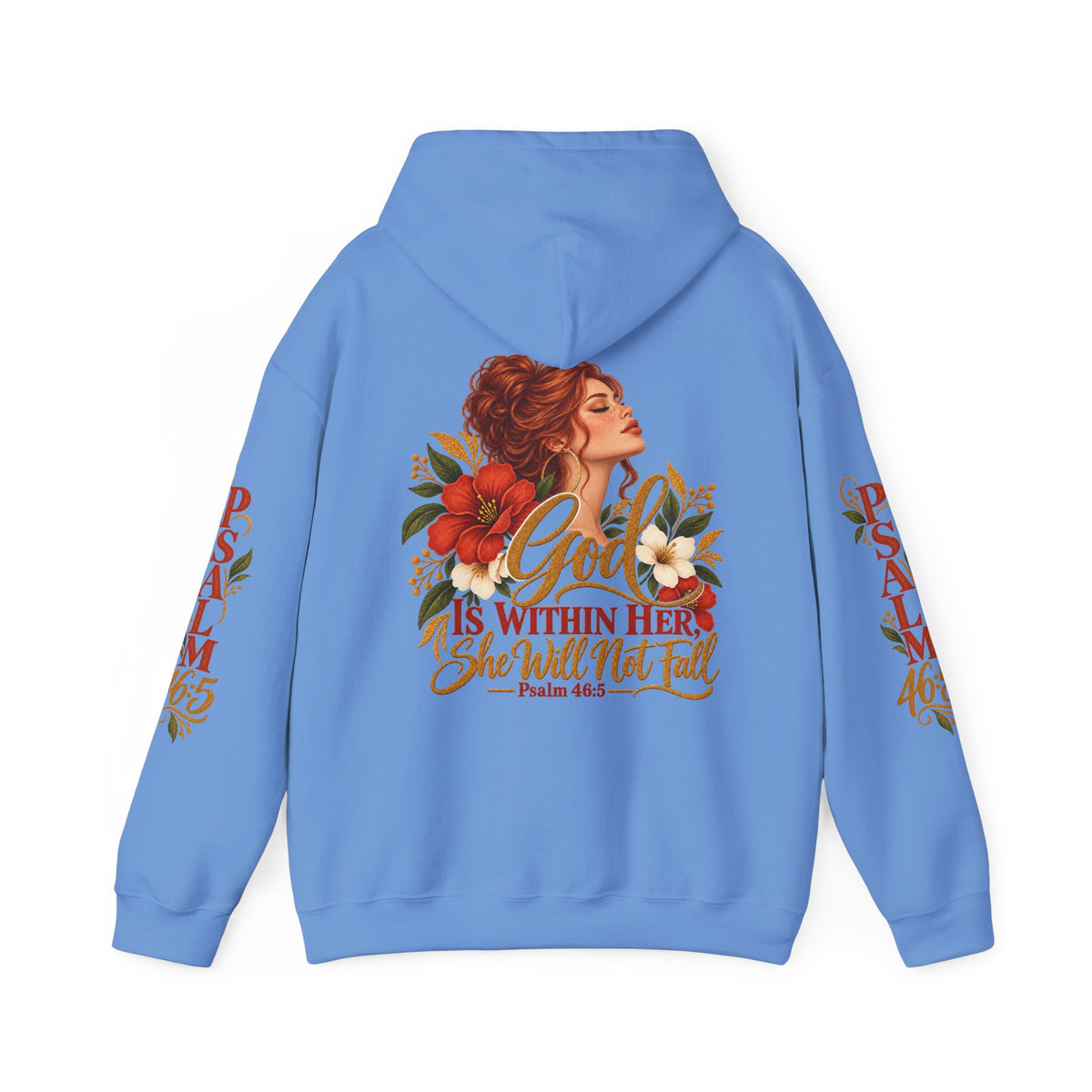 Auburn Woman Psalm 46:5 'She Will Not Fall' Hoodie – Floral Faith Women’s Pullover