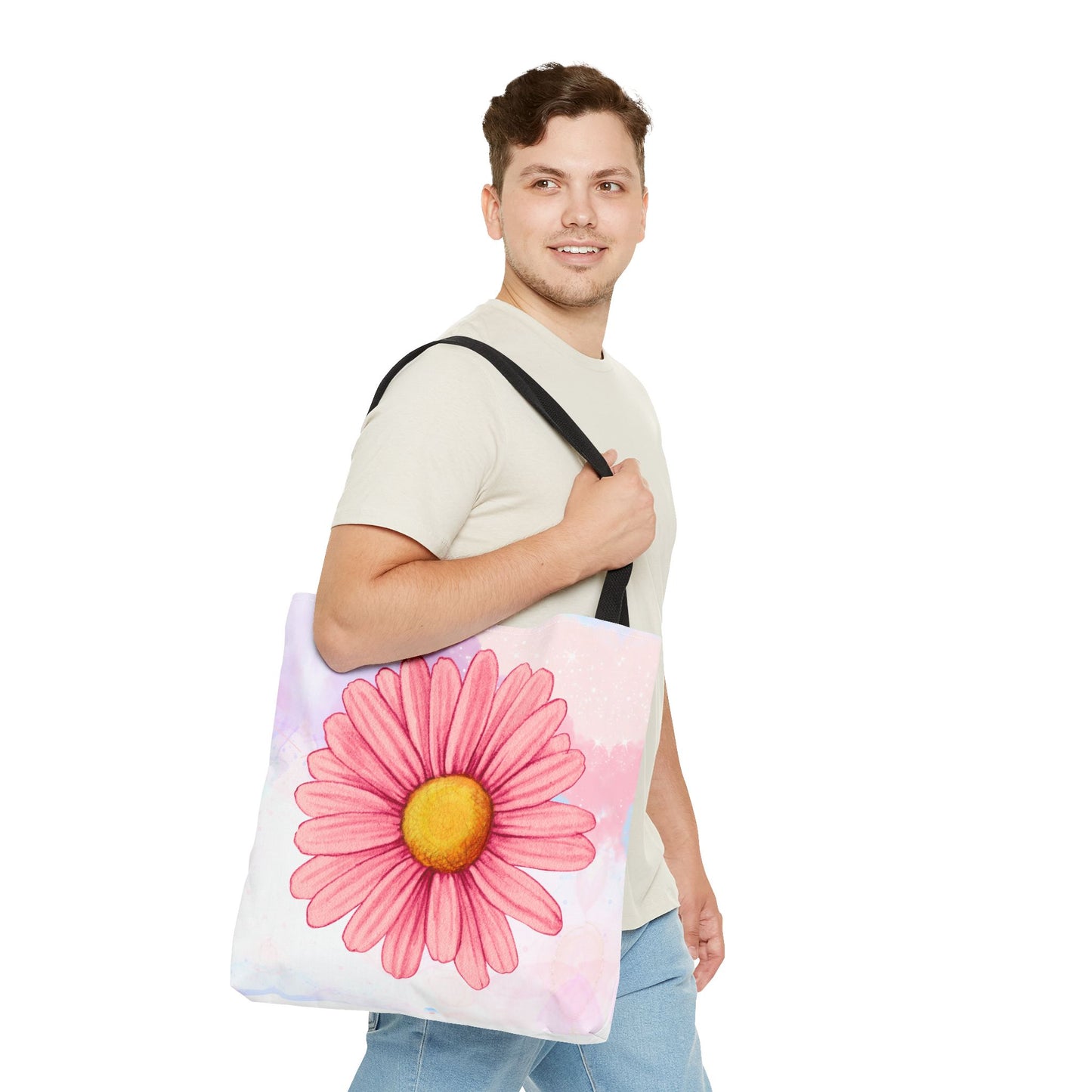 Pink Watercolor Daisy Tote Bag