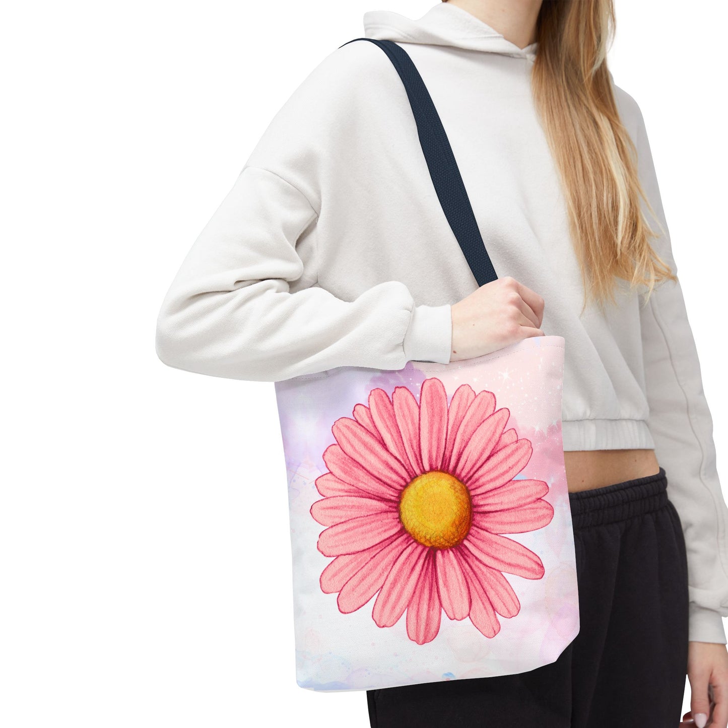 Pink Watercolor Daisy Tote Bag