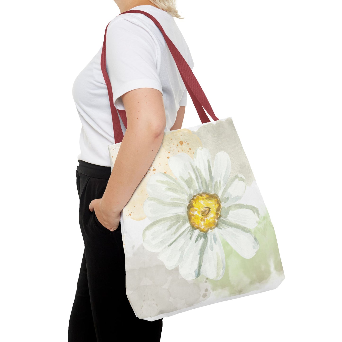 White Watercolor Daisy Tote Bag