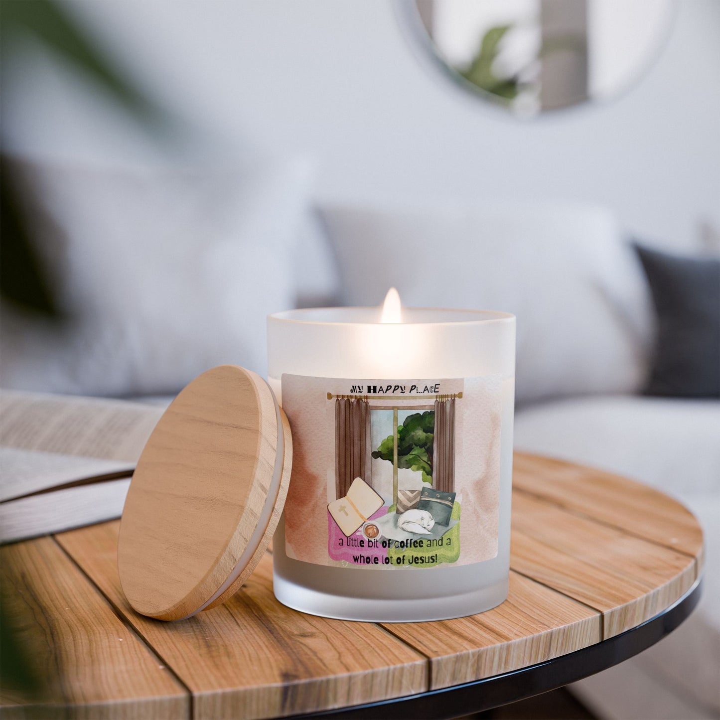 My Happy Place Frosted Glass Candle, 11oz