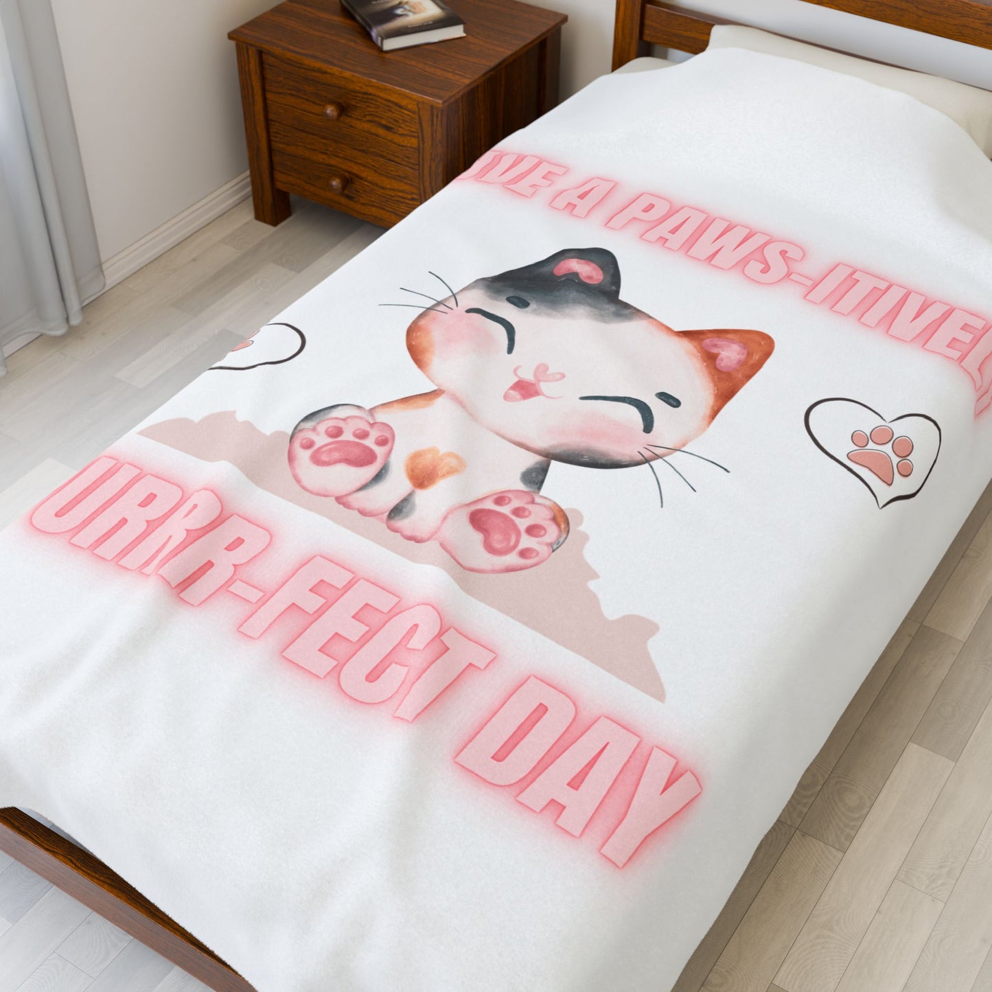 Cute Cat Plush Blanket - "Have a Paws-itively Purrr-fect Day" - Ideal Gift for Cat Lovers