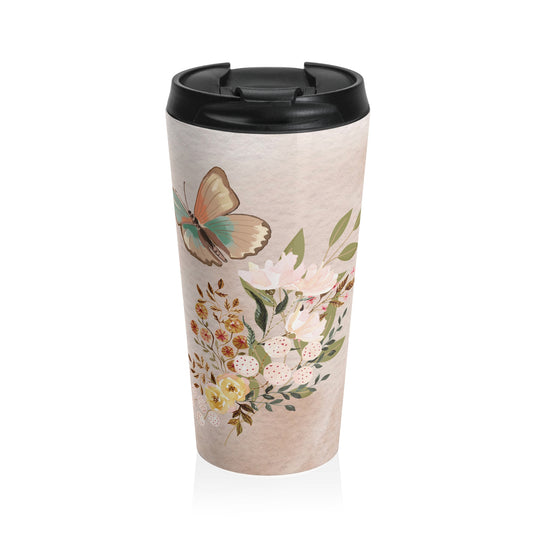 Flowers and Butterfly Stainless Steel Travel Mug