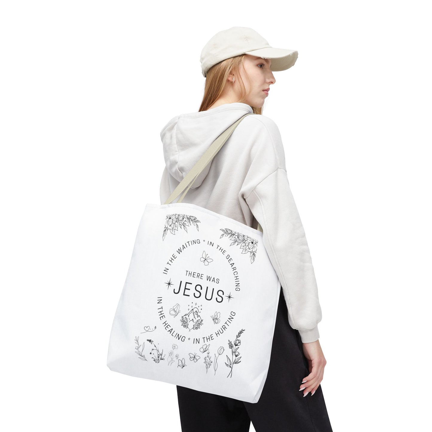 "There Was Jesus" tote bag - Floral Design for Faithful Living