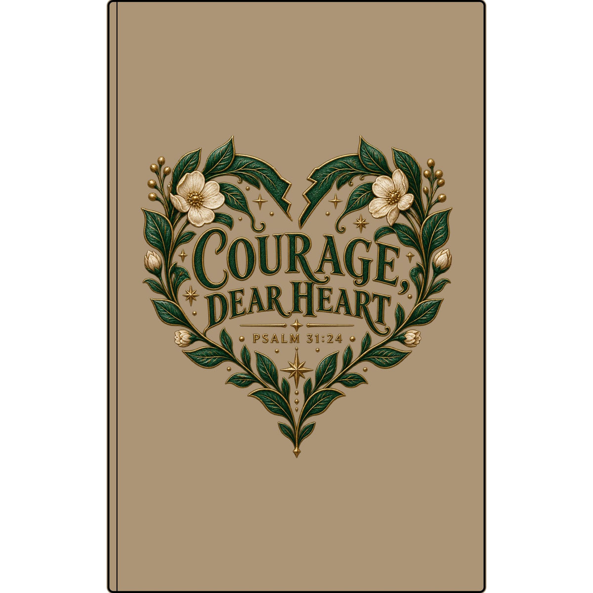 Engraved Vegan Leather Journal — "Courage Dear Heart" Floral Heart Psalm 31:24