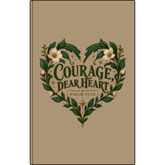 Engraved Vegan Leather Journal — "Courage Dear Heart" Floral Heart Psalm 31:24