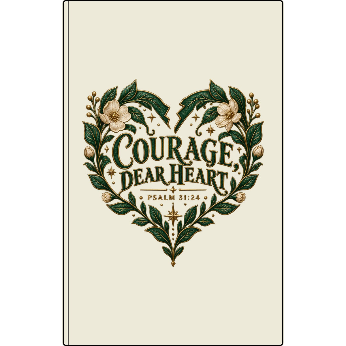 Engraved Vegan Leather Journal — "Courage Dear Heart" Floral Heart Psalm 31:24