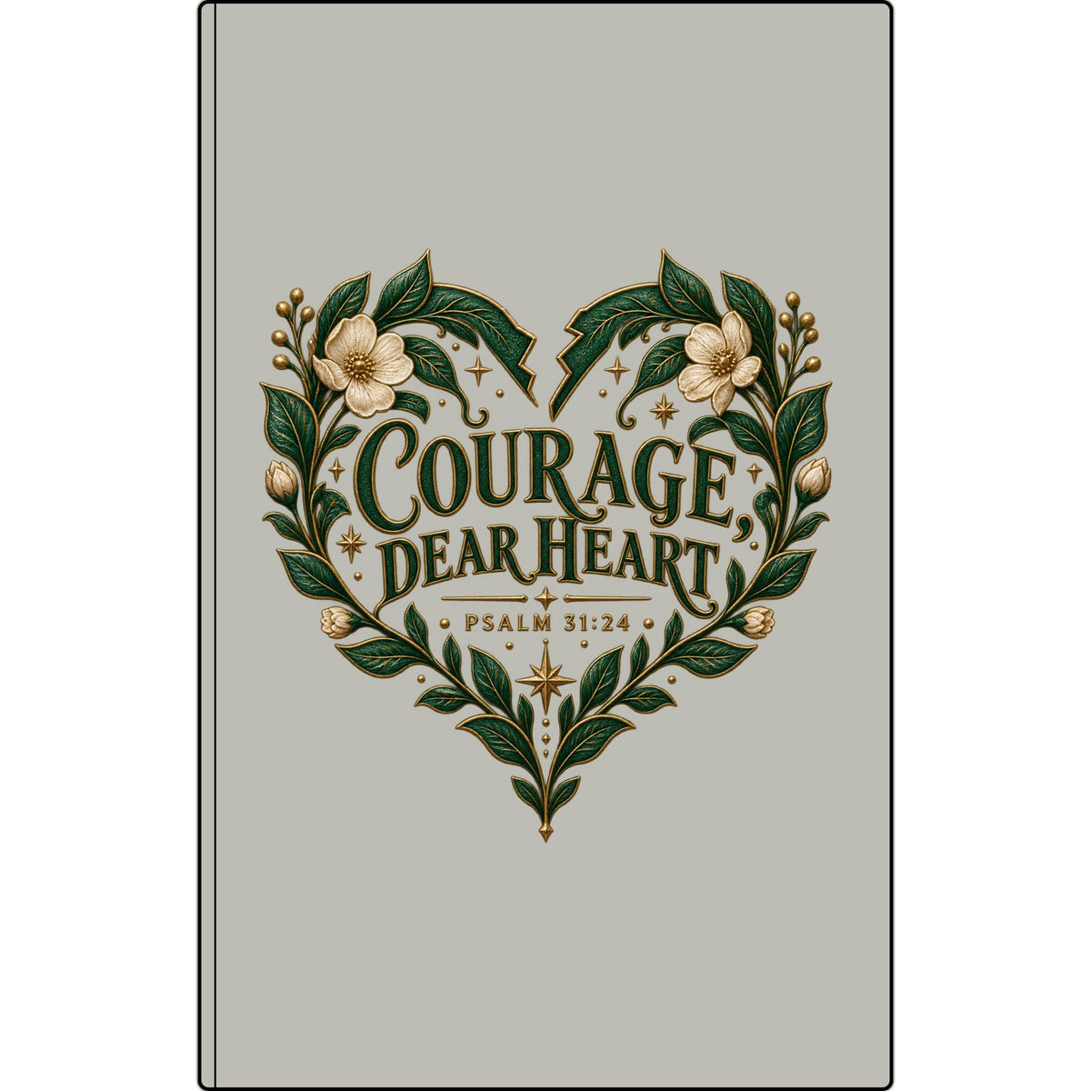Engraved Vegan Leather Journal — "Courage Dear Heart" Floral Heart Psalm 31:24