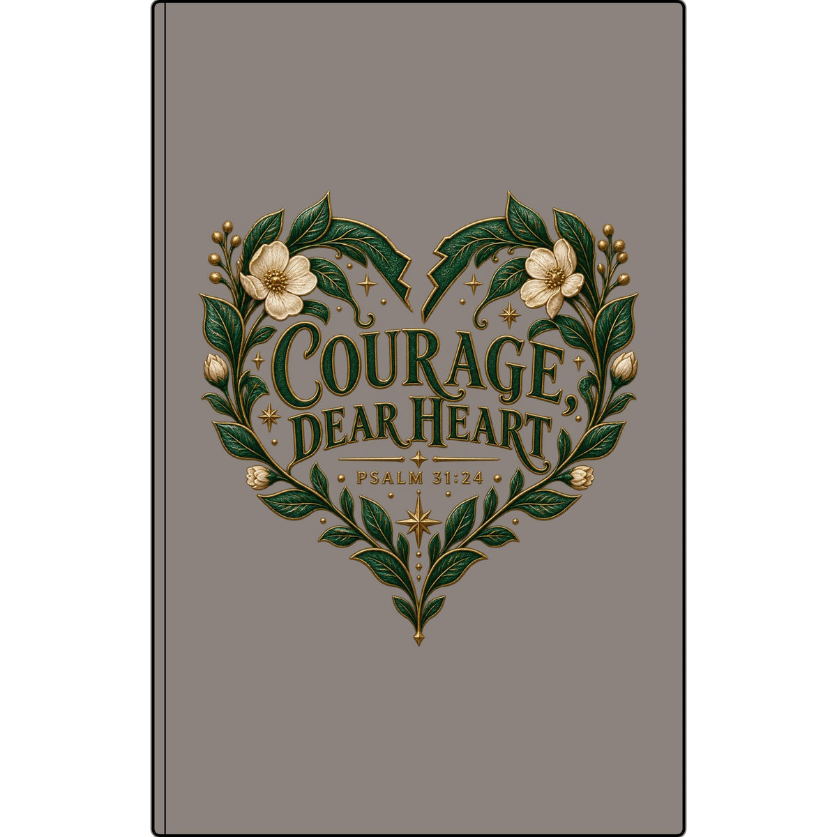 Engraved Vegan Leather Journal — "Courage Dear Heart" Floral Heart Psalm 31:24
