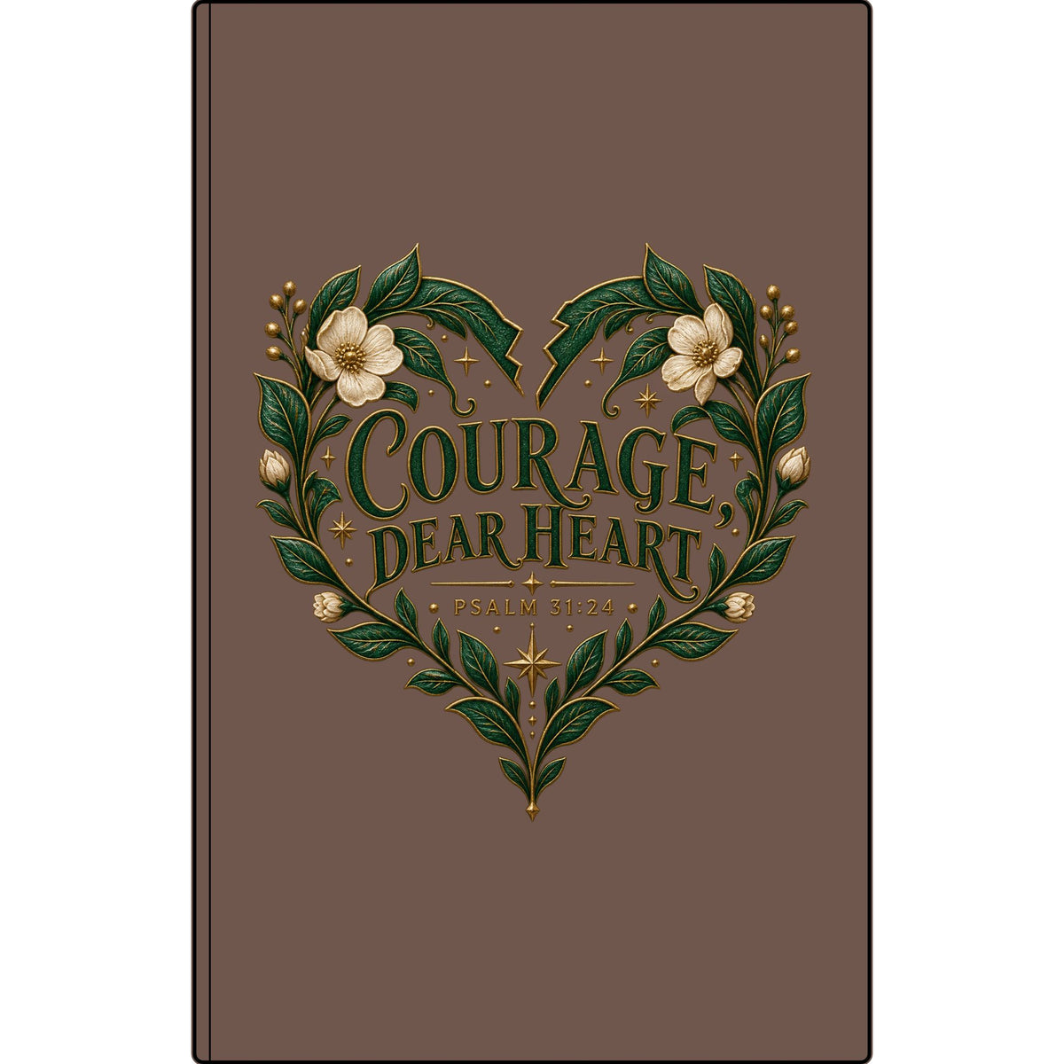 Engraved Vegan Leather Journal — "Courage Dear Heart" Floral Heart Psalm 31:24