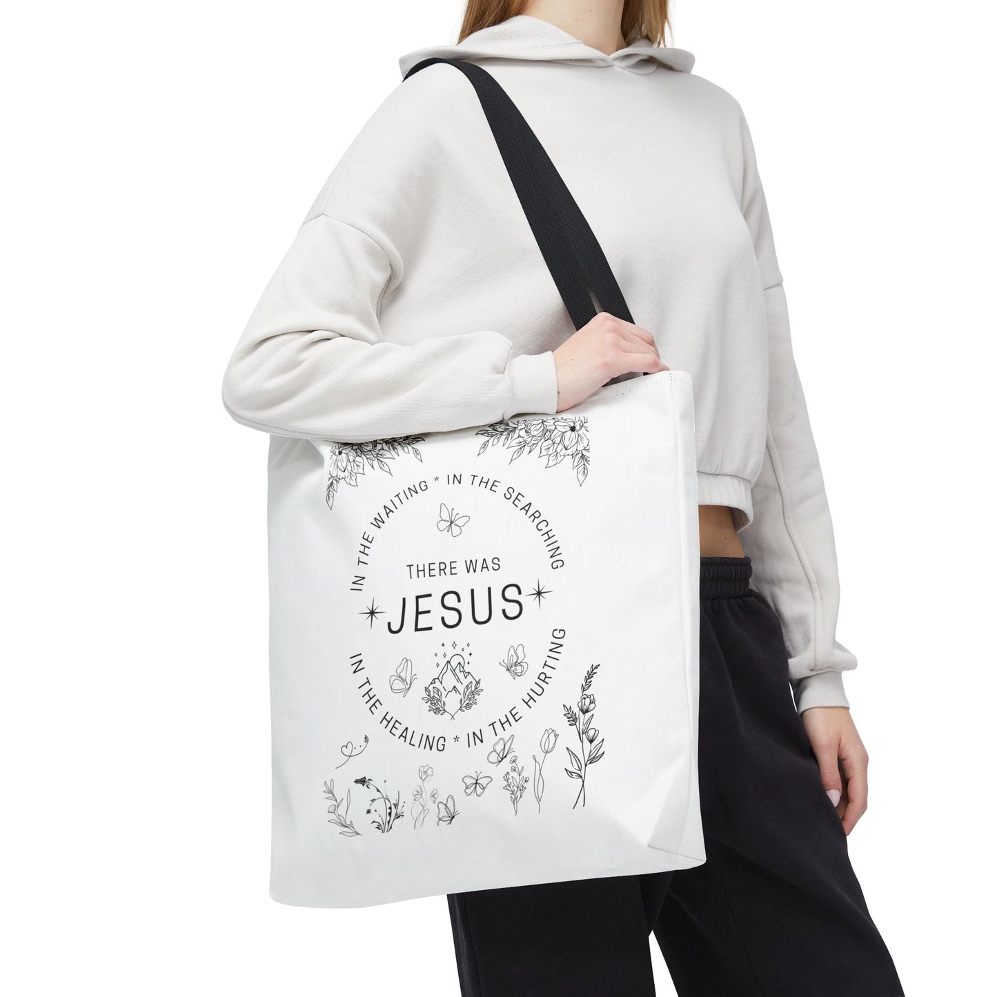 "There Was Jesus" tote bag - Floral Design for Faithful Living